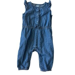 Baby Gap Chambray Polka Dot Ruffle Romper Sleeveless outfit- Size 3-6 Months